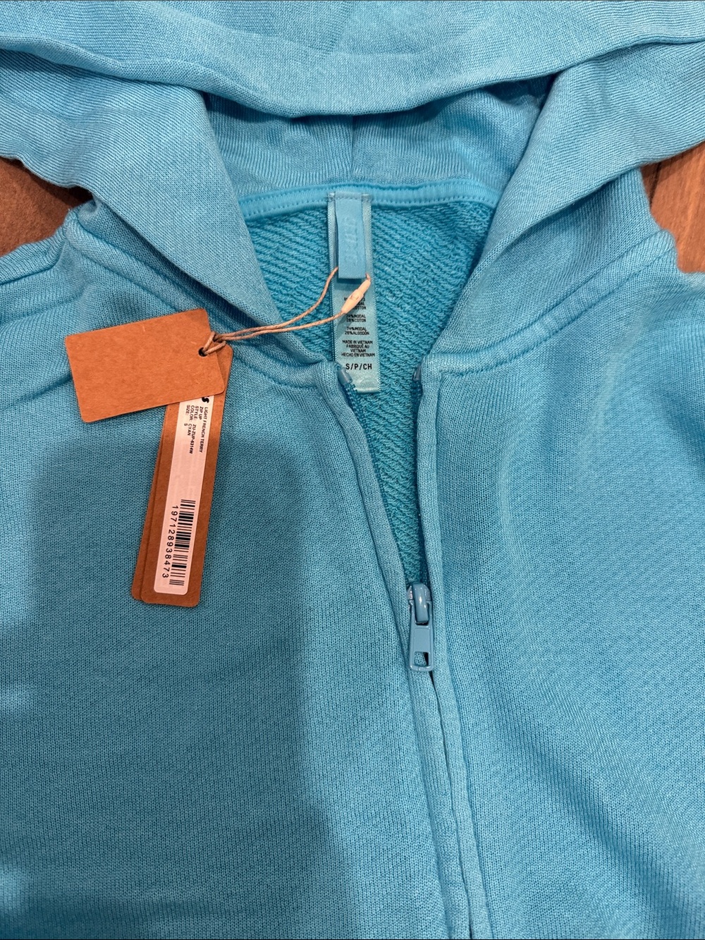 NEW Skims Terry Lightweight Zip Up Hoodie & Waffle Straight Leg Pant Cyan Small - Picture 3 of 4